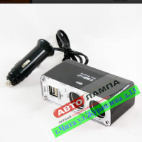 0030+KS Разветвитель прикуривателя с удлиннителем, 2 гнезда, 2xUSB 1A, черный 12-24V