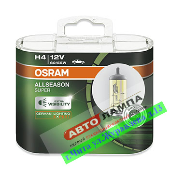 Osram H4 12V 60/65W ALLSEASON +30% 3000K P43t 64193ALS-HCB